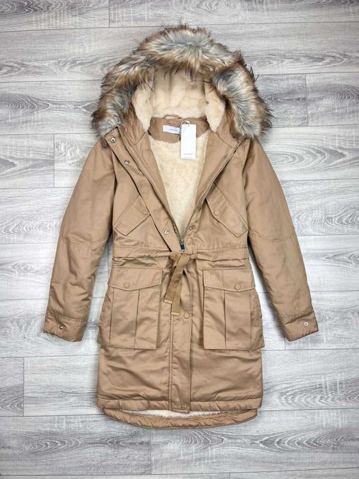 Zimowa Kurtka Reserved Damska Parka ocieplana kożuchem długa H0