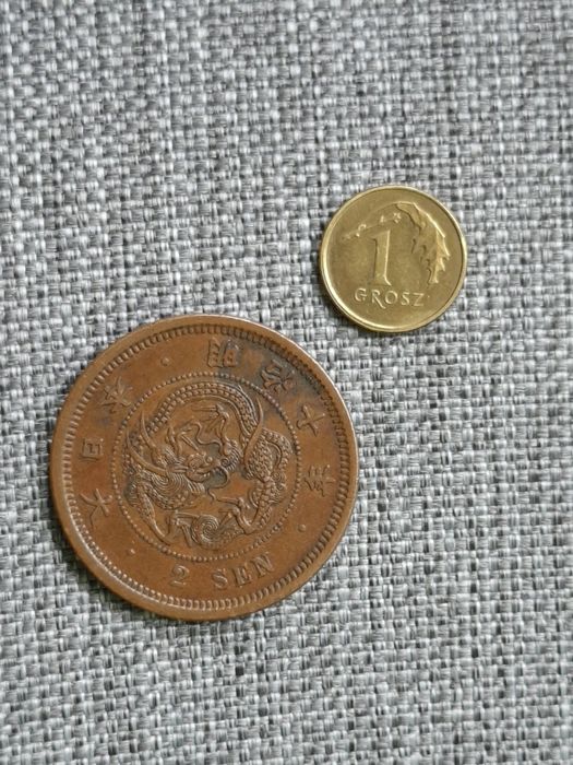 2 seny Japonia, epoka Meiji, cesarz Mutsuhito, rok 1884