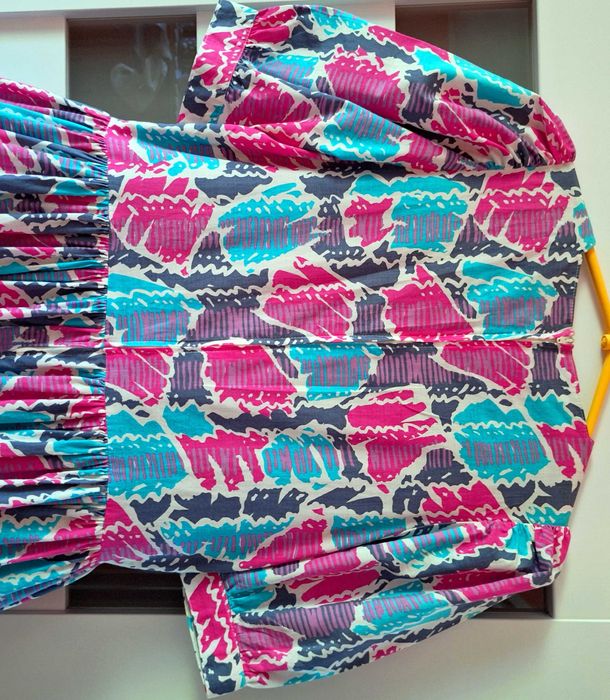 Różowa niebieska bawełniana sukienka Laura Ashley vintage retro