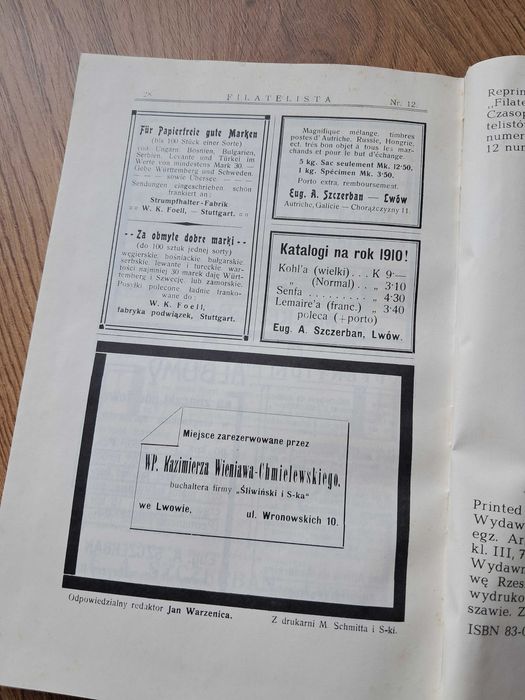 Filatelista Rocznik 1908-1909-reprint