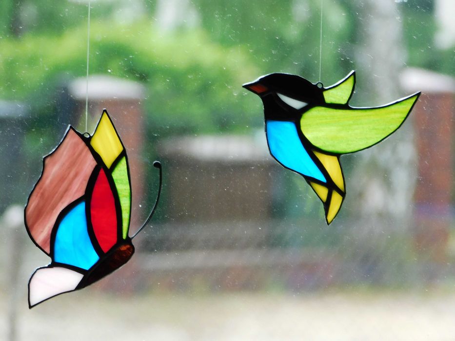 motyl i ptaszek zestaw komplet zawieszki witraż