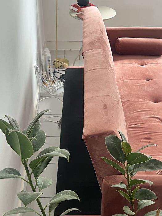Sofa cama rosa veludo