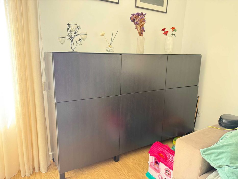 Móvel Besta IKEA – preto 6 portas/modulos com tampo de vidro