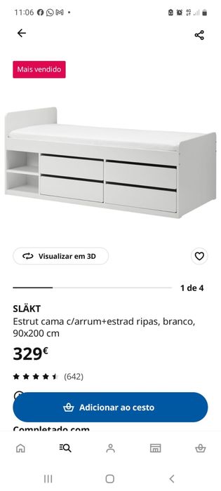 Estrutura cama c/arrumação, branco,