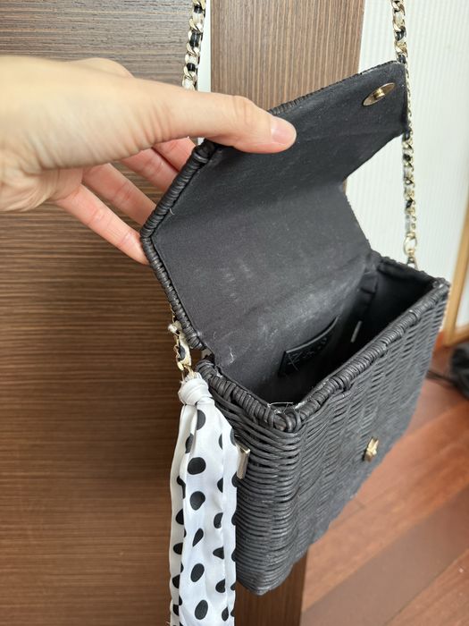 Torebka pleciona wiklinowa ZARA koszyk na lato czarna