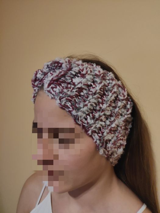 Zestaw opaska + mitenki wełna dziane handmade
