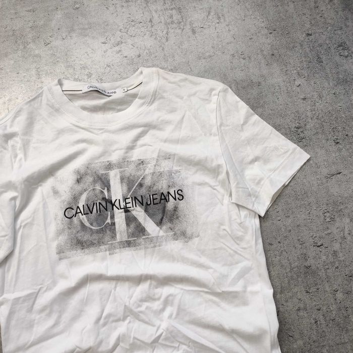 MĘSKA Koszulka Bawełna Biała Calvin Klein Jeans CK PREMIUM Duże Logo