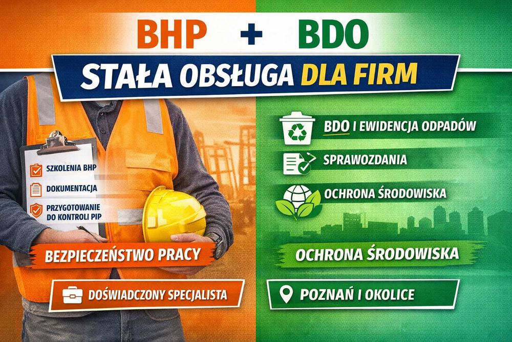 Stała obsługa BHP + BDO | Doświadczony specjalista | Poznań i okolice