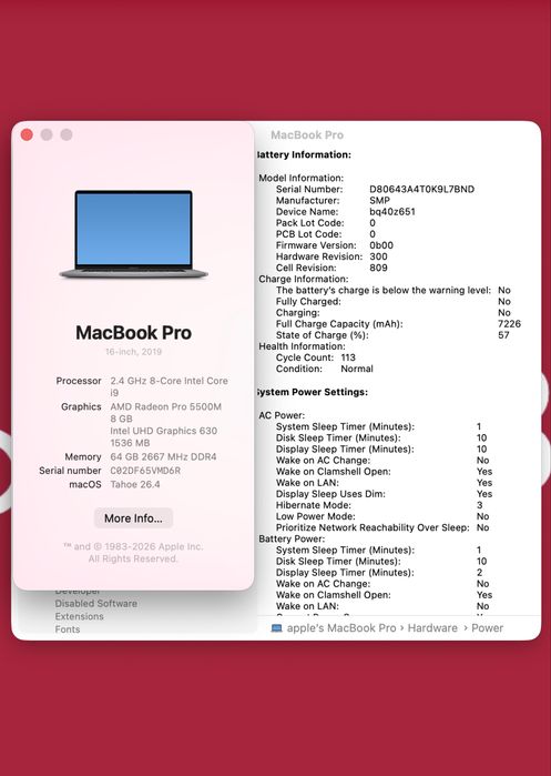 MacBook Pro 16 2019 i9 2.4ghz 64/512gb Amd Pro 5500m 8gb