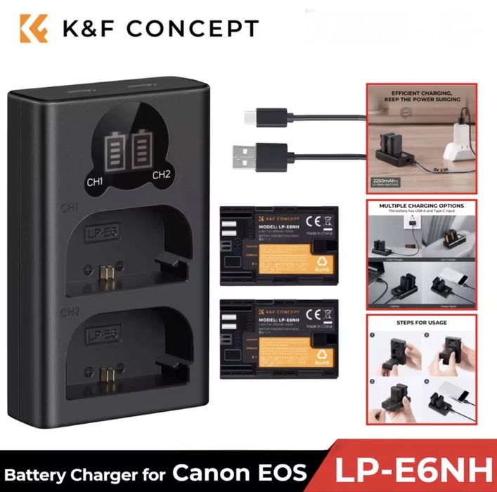 2 Bat LP-E6 ou LP-E6NH + carreg 6D 7D 5D R6 R séries mk ii mk iii 60D Blackmagic