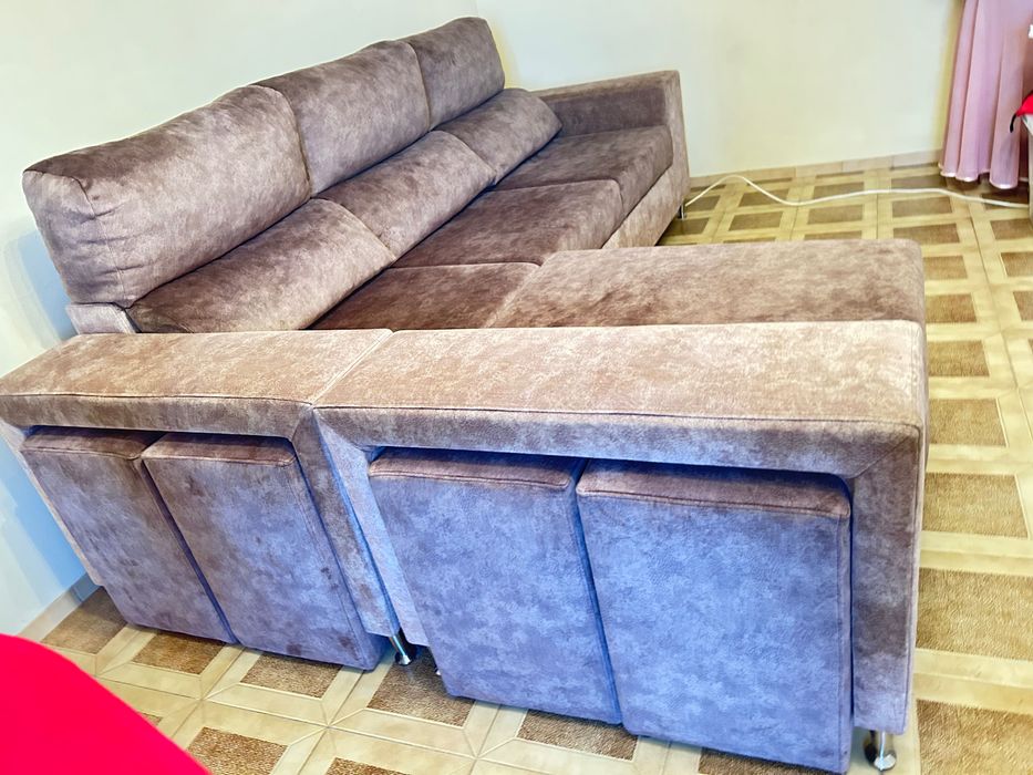 Sofá em L Modular com Chaise Longue + 4 Bancos Integrados | Excelente Estado