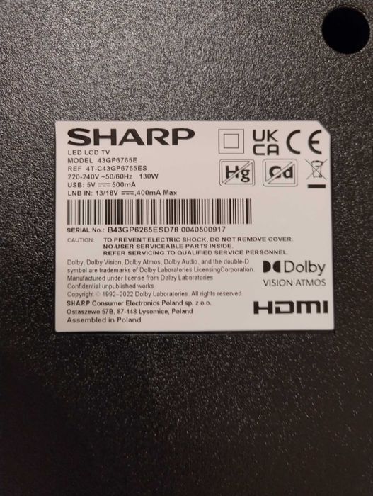 Telewizor Sharp 43 cale, zbita matryca, na części