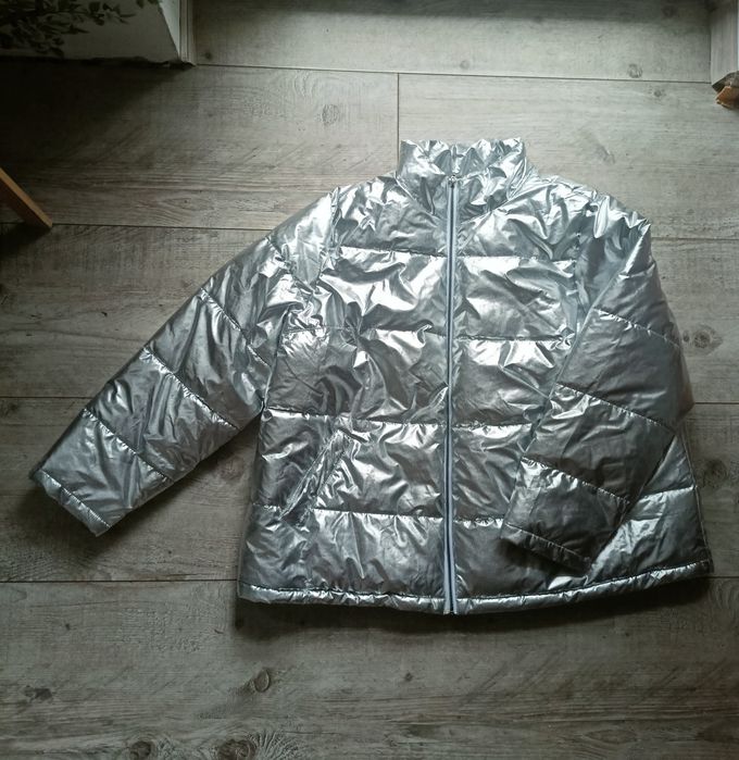 Metaliczna srebrna kurtka zimowa xxl ciazowa