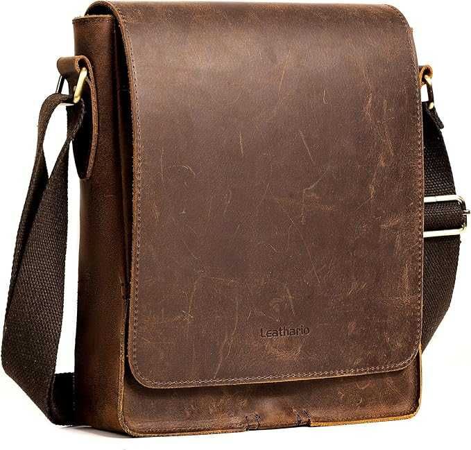 Leathario męska skórzana torba na ramię, mała, listonoszka iPad 11cali