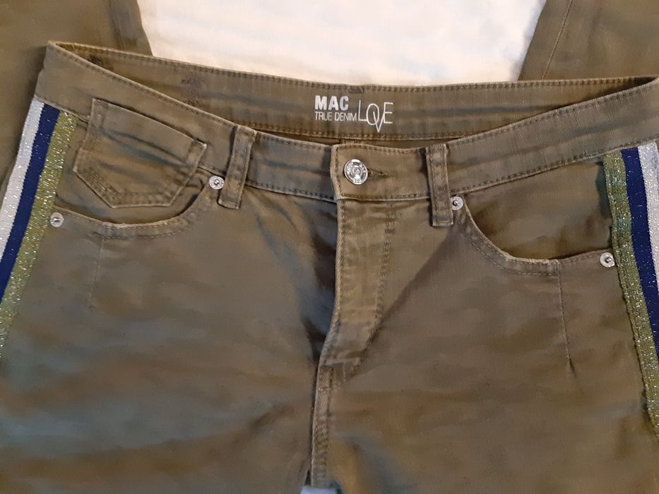 MAC jeans dżinsy moro oliwka khaki lampas w 34 42