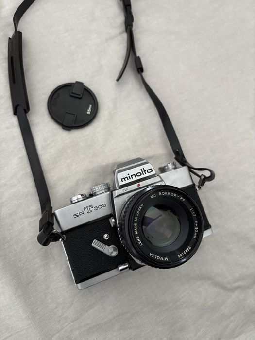minolta srt 303 vintage aparat analogowy obiektyw rokkor made in japan