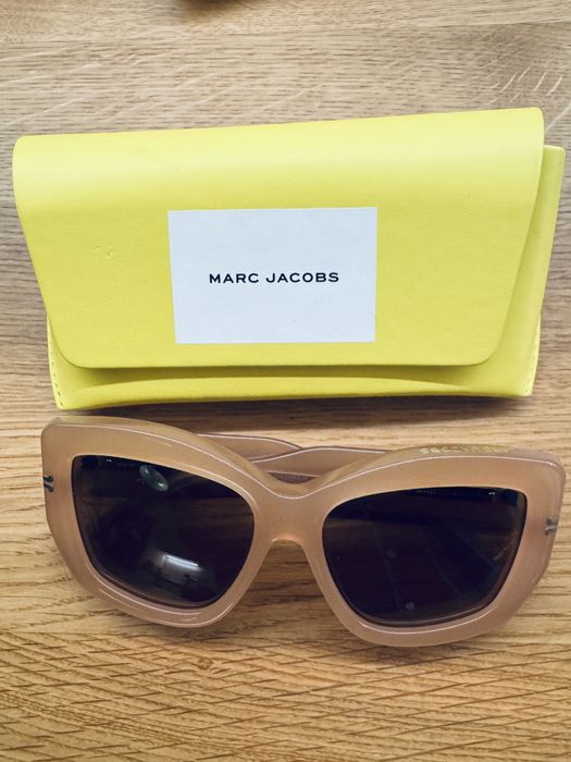 Marc Jacobs oversize  originalne okulary przeciwsłoneczne jak nowe, nude / beż/ transparent/ square / cat-eye rzadkie okulary markowe designerskie