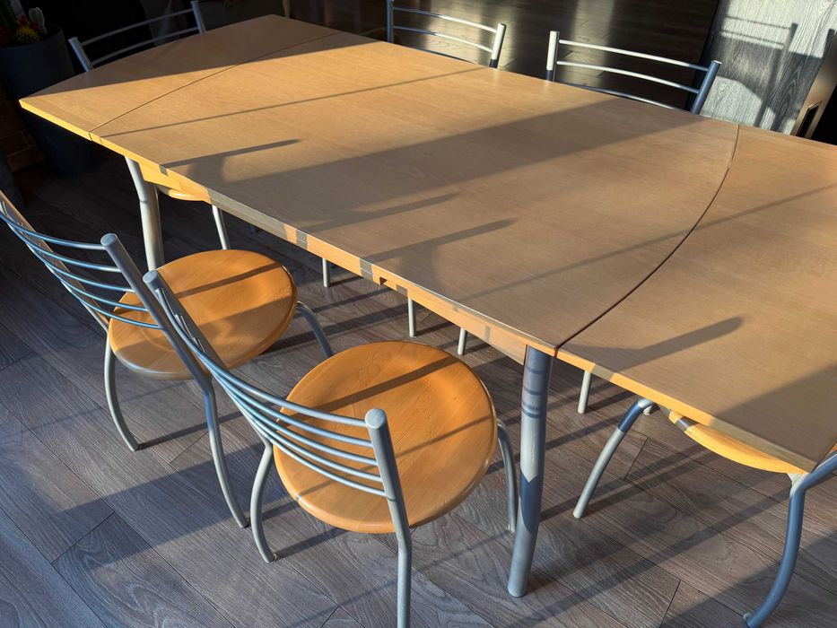 Stół z 6 krzesłami 120(180)x80, kolor buk włoskiej marki IMS