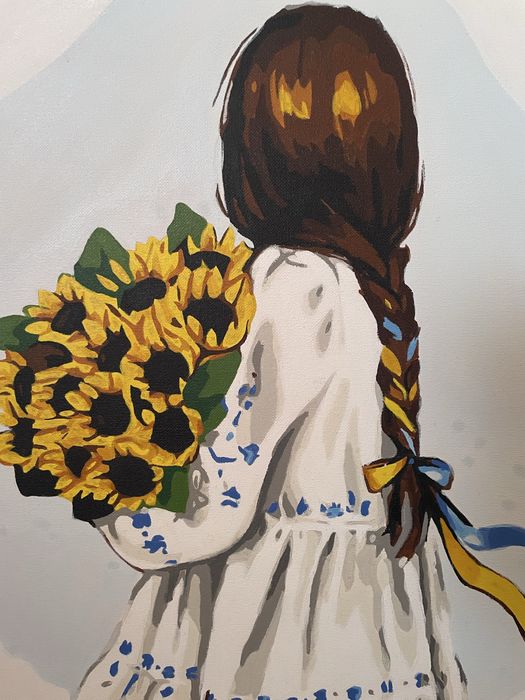 Картина по номерам «Дівчина із соняшниками». Вживане»