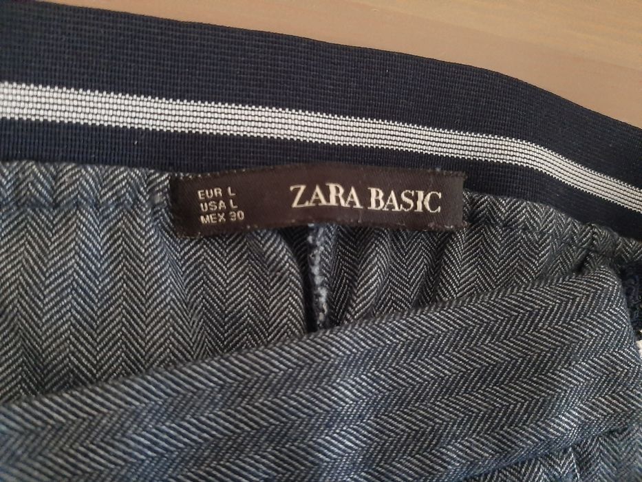Eleganckie granatowe w jodełkę spodnie gumka w pasie ZARA Basic L 40 r