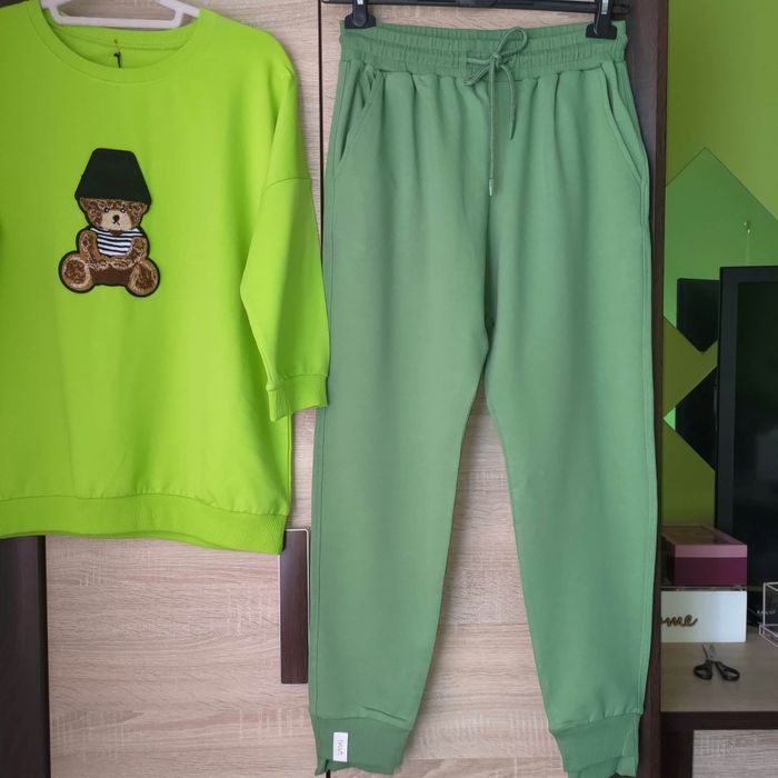 Bawełniany dres damski L Xl zielony bluza spodnie