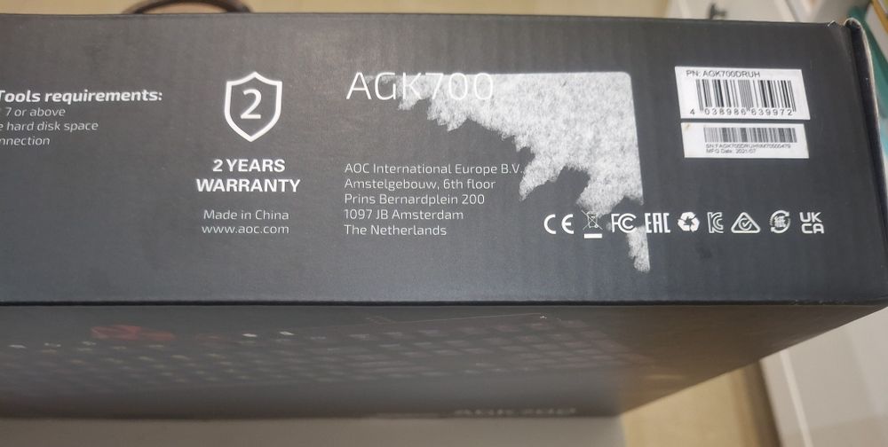 Teclado de computador mecânico, AOC_ Agk 700, NOVO, fechado na caixa.