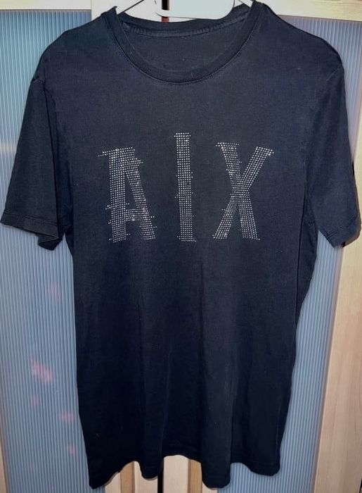 AX t-shirt czarna koszulka cyrkonie bluzka Armani M