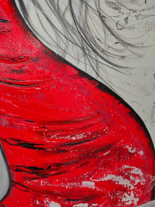 Duzy obraz akrylowy na plotnie kobieta czerwona sukienka