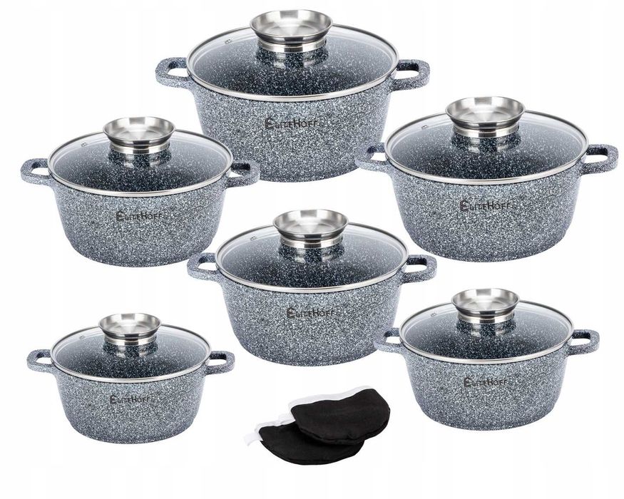 Zestaw Garnków Granitowych 14el. Indukcja Gaz Elitehoff E7059 szare hi