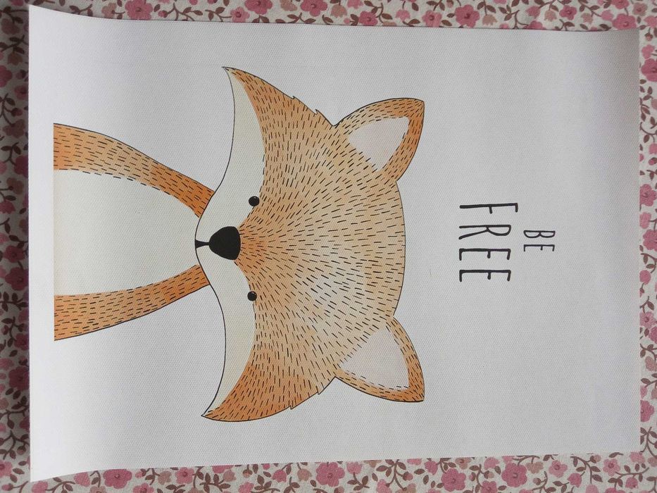 Obrazek do ramki na tkaninie kot lew lis dla dziecka