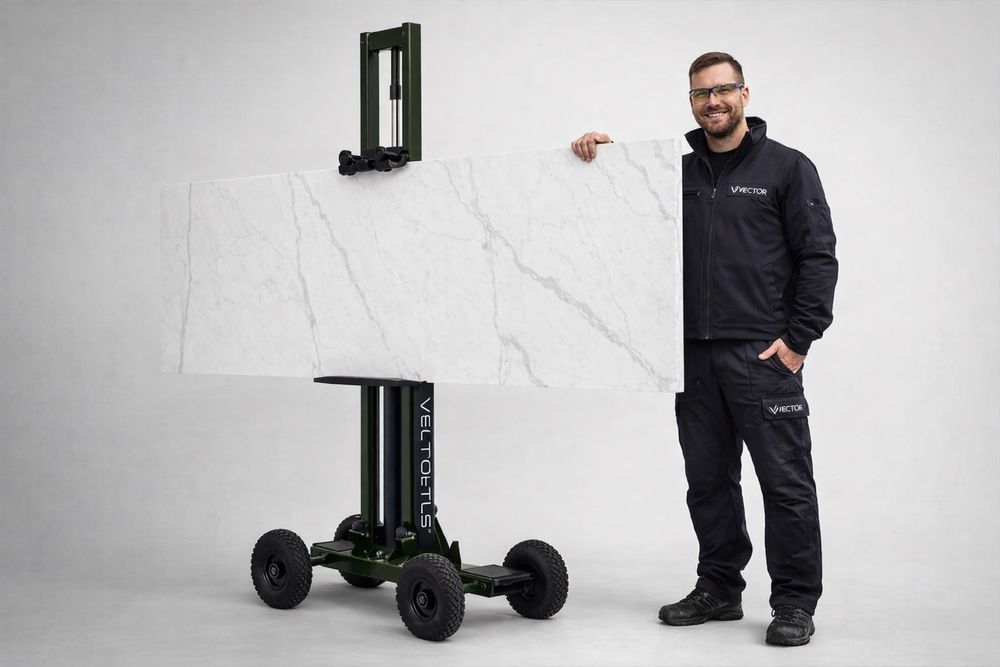 Wózek do montażu blatow kamiennych z unoszeniem