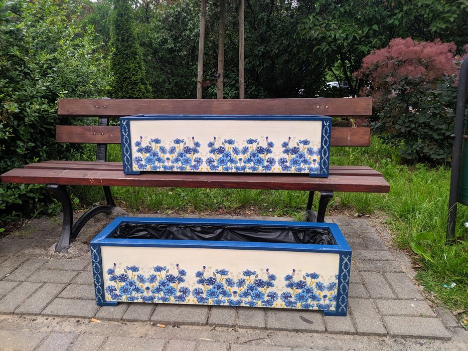 Skrzynki donice drewniane decoupage