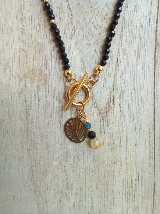 Naszyjnik choker czarny turmalin  rubin oliwin cytryn kamienie minerał