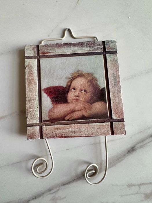 Ścienna dekoracja wieszak z aniołkiem Świąteczna rustykaln