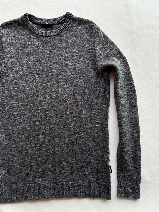 Calvin Klein _ Szary logowany bawełniany melanżowy sweter S