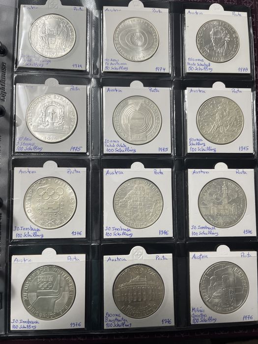 Moedas prata Austria 1924 a 1979 (98 moedas)