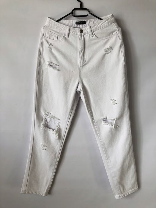Shein Jeansy Mom Białe Z Dziurami 36 S