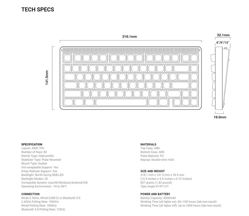 Бездротова механічна клавіатура NuPhy Node 75 high-profile,Lunar White