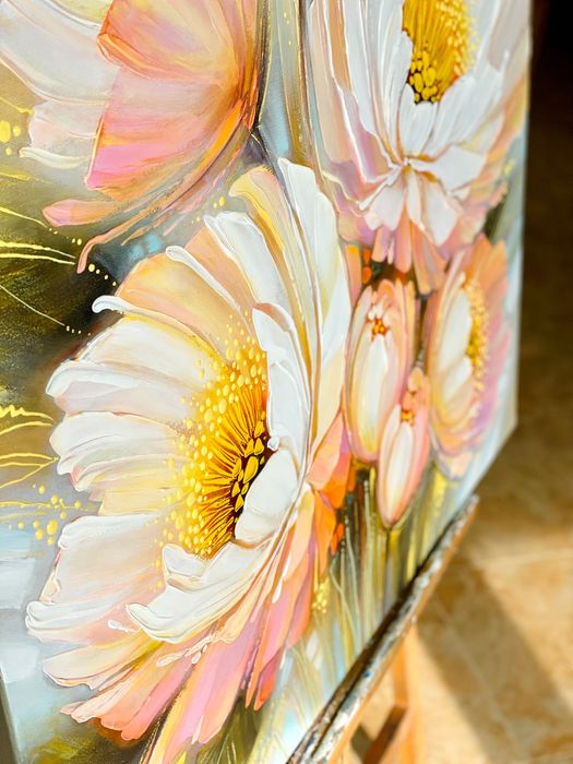 ВЕЛИКА картина квіти Піони пейзаж 90х95 (полотно/акрил) Шевченко Л.