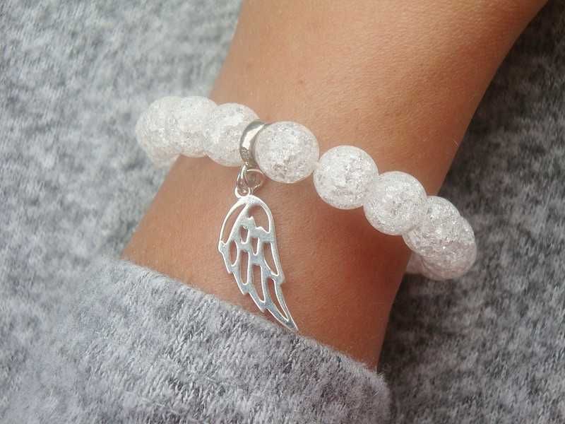 Bransoletka damska z Kryształu górskiego +skrzydełko srebrne