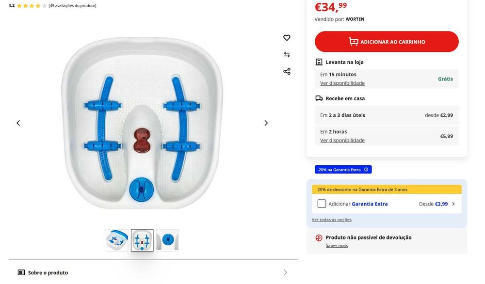 Massajador de Pés Electric J0102-L – Novo, Nunca Usado