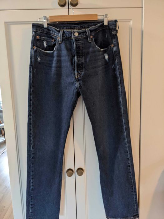 Spodnie jeansowe Levis 501 W31 L30 przecierany granatowy