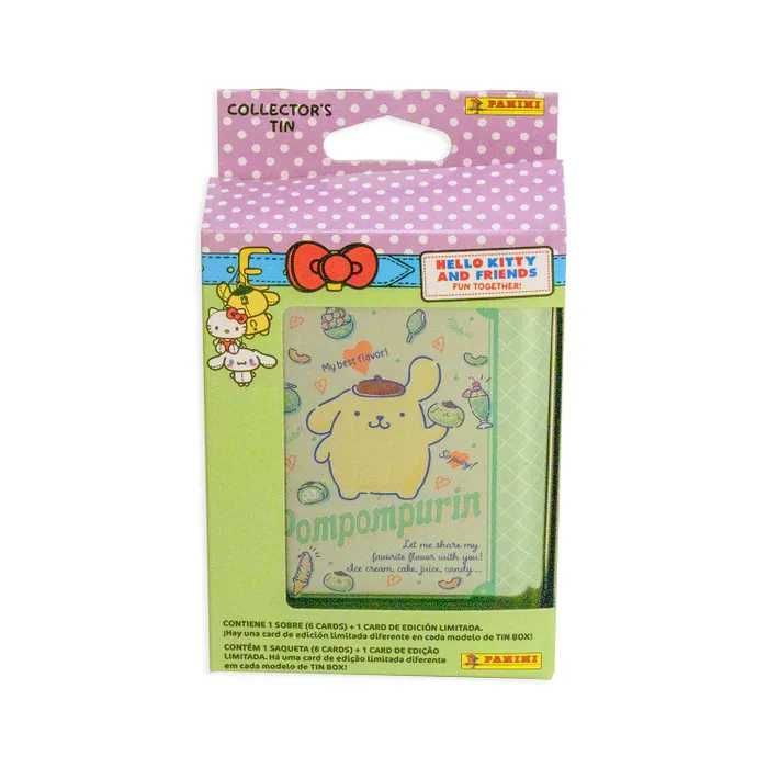 Latas da coleção Hello Kitty and Friends. Com 1 saqueta oficial da coleção com 6 cards + 1 card exclusiva de Edição Limitada.