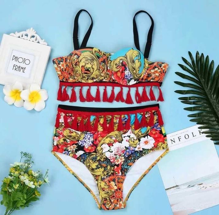 Bajeczny kostium strój kąpielowy Versace z frędzlami HIT 2022 wzory