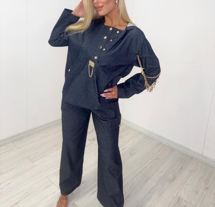 Komplet damski Paparazzi Fashion bluza z kapturem + szerokie spodnie oversize