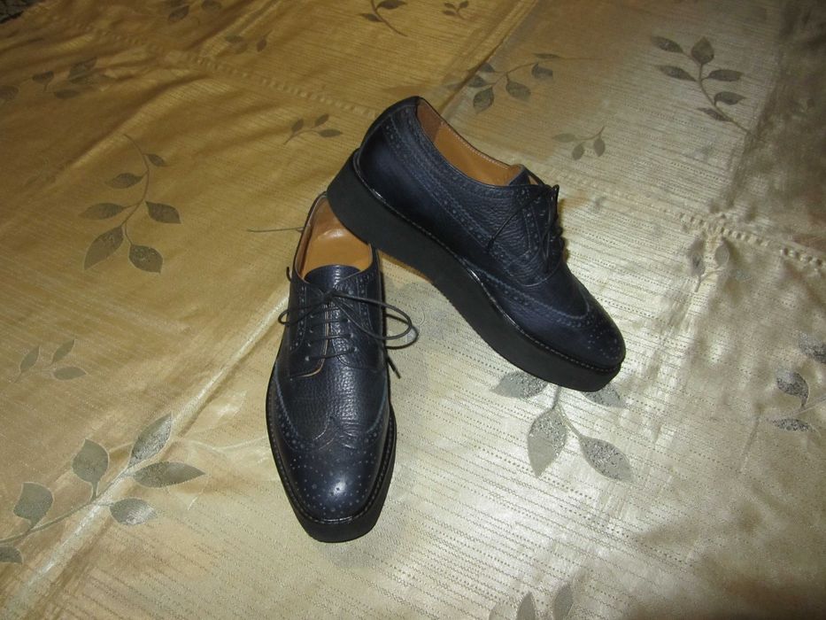 Сині шкіряні броги туфлі на платформі Pollini Італія