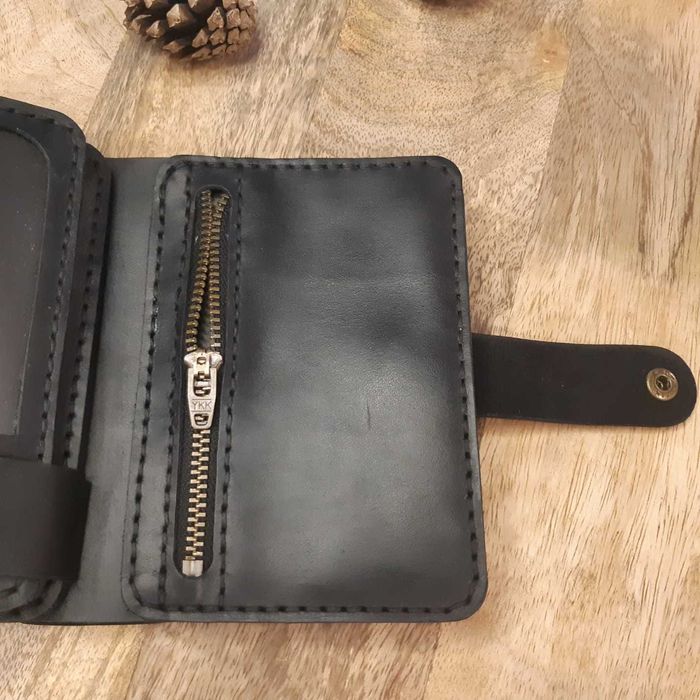 Portfel RFID skórzany z grawerem na bilon zdjęcia karty