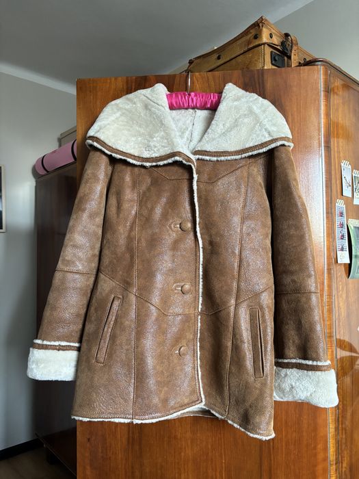 TANIEJ Kożuch kożuszek skóra naturalna vintage XS-S 34-36