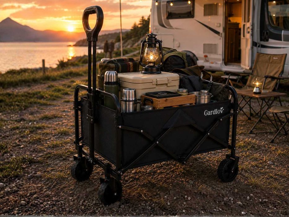 Wózek Składany Camping Caravan Plaża Transportowy 90L Duże Koła 100kg Lekki Mocny