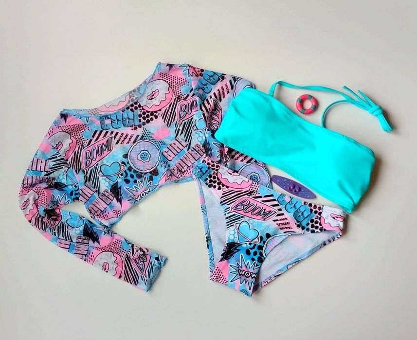 Купальник + кроп-топ набір трійка 128-134-140-146-152-158